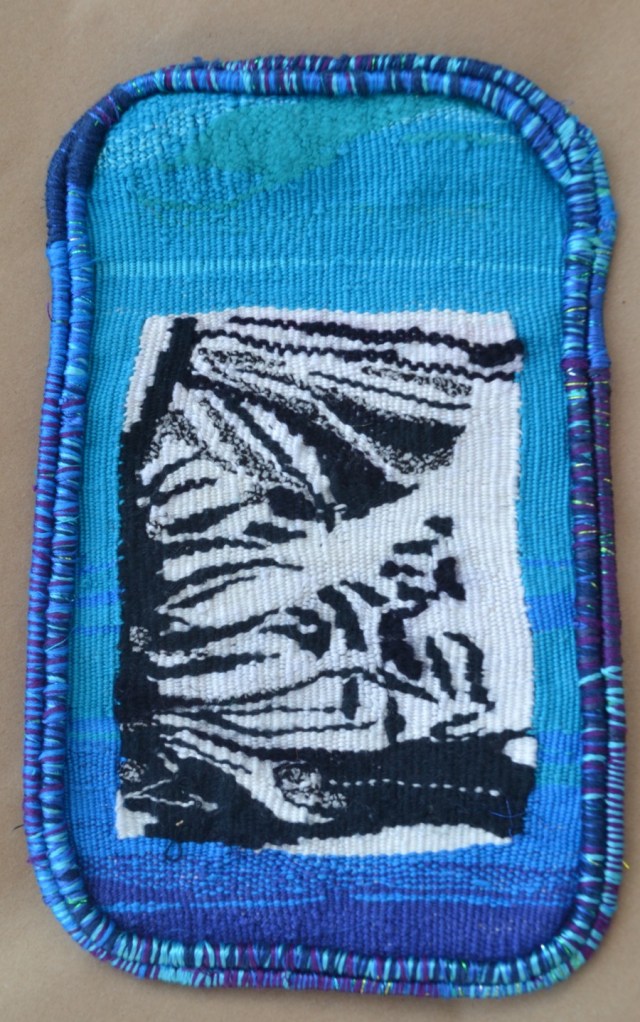 Butterfly Kiss 12 x 20" Cotton, rayon, silk Tapestry weaving, coiling